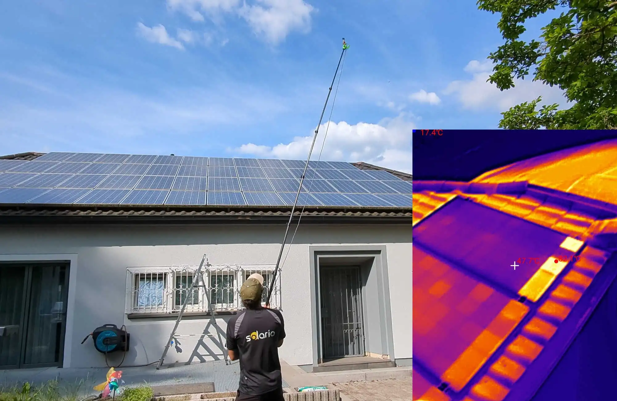 Thermografische Prüfung von PV-Modulen auf einem Wohnhausdach mit der Wärmebildkamera